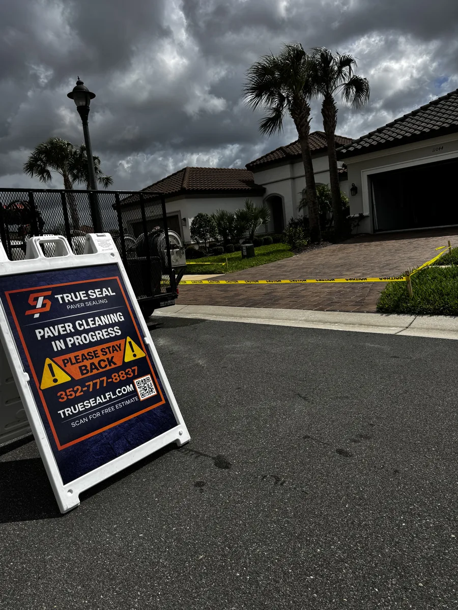 True Seal Paver Sealing project sign at a residential job