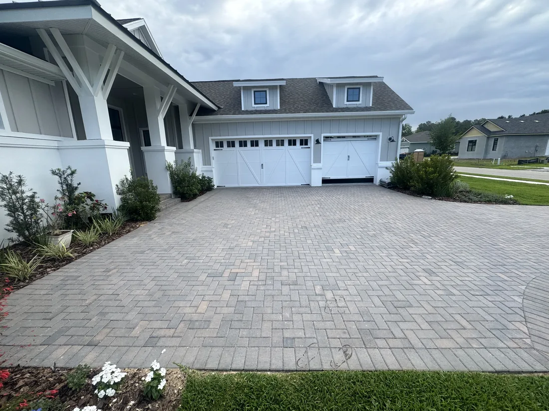 Finished residential paver driveway project by True Seal
