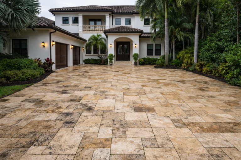 travertine driveway before